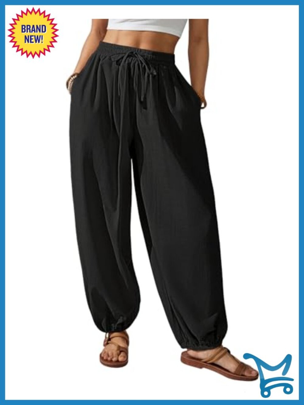 100% Cotton Harem Pants Wide Leg Baggy Casual Ankle Length